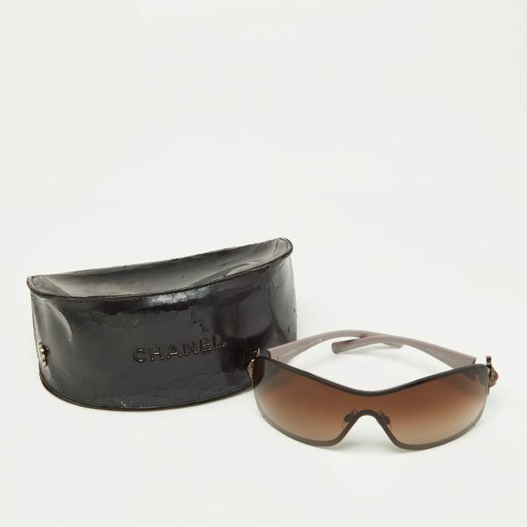 Pre Owned Chanel Bronze Tone/Brown Gradient 4164-B Camelia Shield Sunglasses