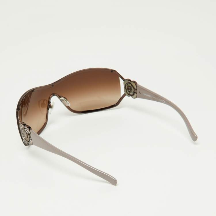Pre Owned Chanel Bronze Tone/Brown Gradient 4164-B Camelia Shield Sunglasses