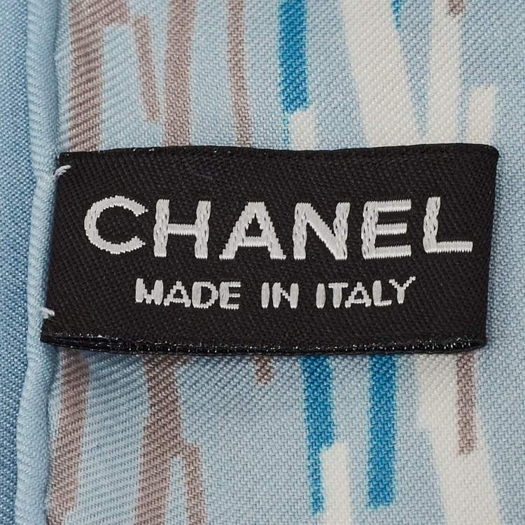 Pre Owned Chanel Blue CC Logo Print Silk Square Scarf 