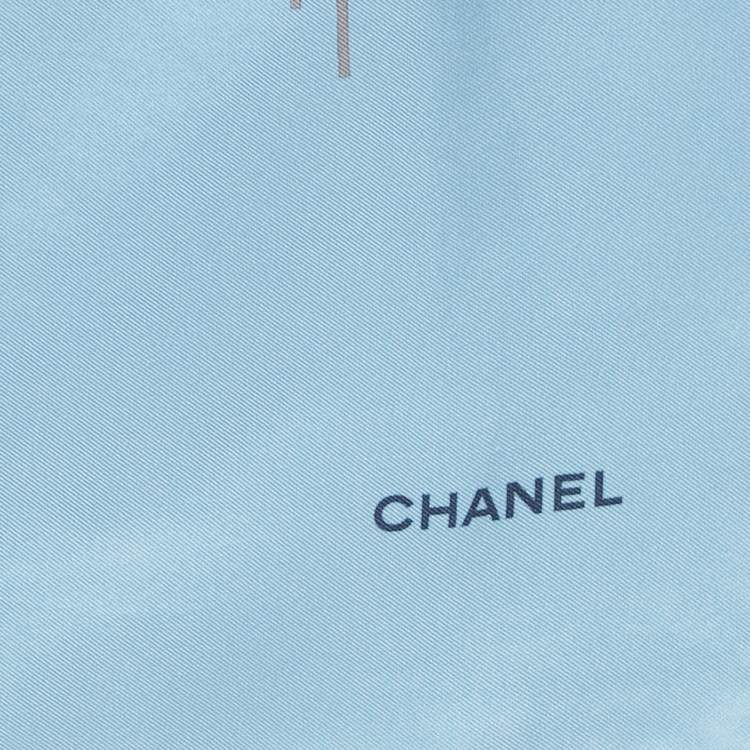 Pre Owned Chanel Blue CC Logo Print Silk Square Scarf 