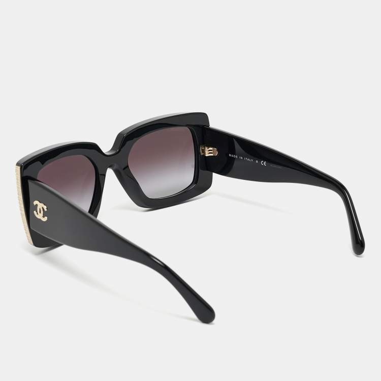 Pre Owned Chanel Black/Gold Gradient 5435 CC Metal Rectangular Sunglasses