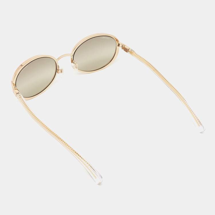 Pre Owned Chanel Gold 71264 Metal Frame Round Sunglasses
