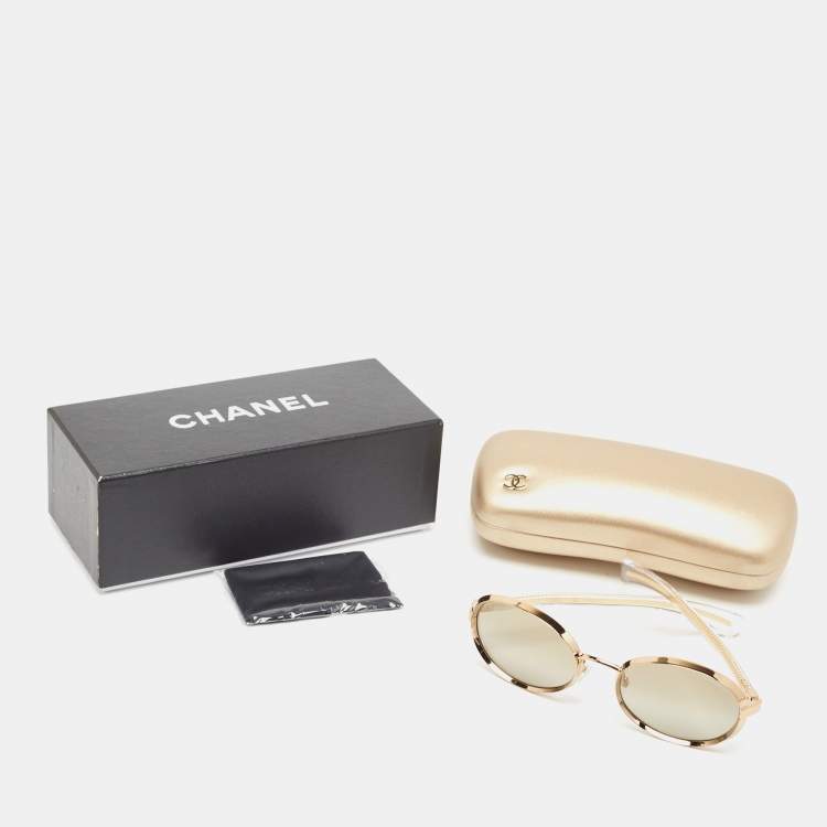 Pre Owned Chanel Gold 71264 Metal Frame Round Sunglasses