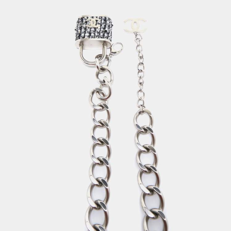Pre Owned Chanel CC Fabric Charm Silver Tone Chain Belt