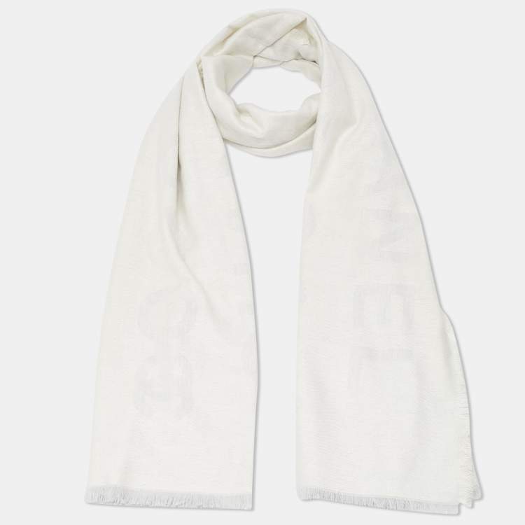 Pre Owned Chanel Ivory Coco Chanel Logo Silk & Cashmere Stole