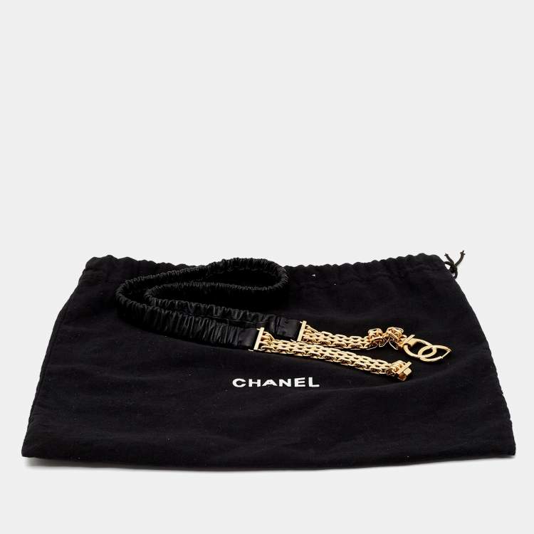 Pre Owned Chanel Black Ruffled Leather CC Chain Waist Belt