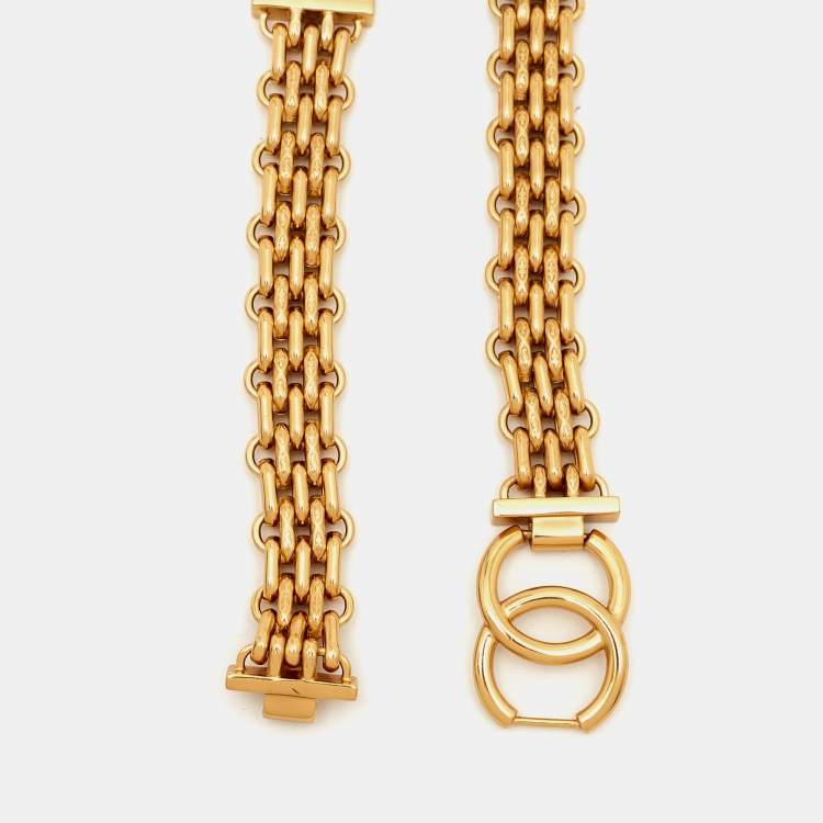 Pre Owned Chanel Black Ruffled Leather CC Chain Waist Belt