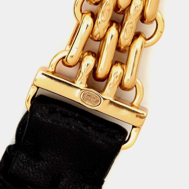 Pre Owned Chanel Black Ruffled Leather CC Chain Waist Belt