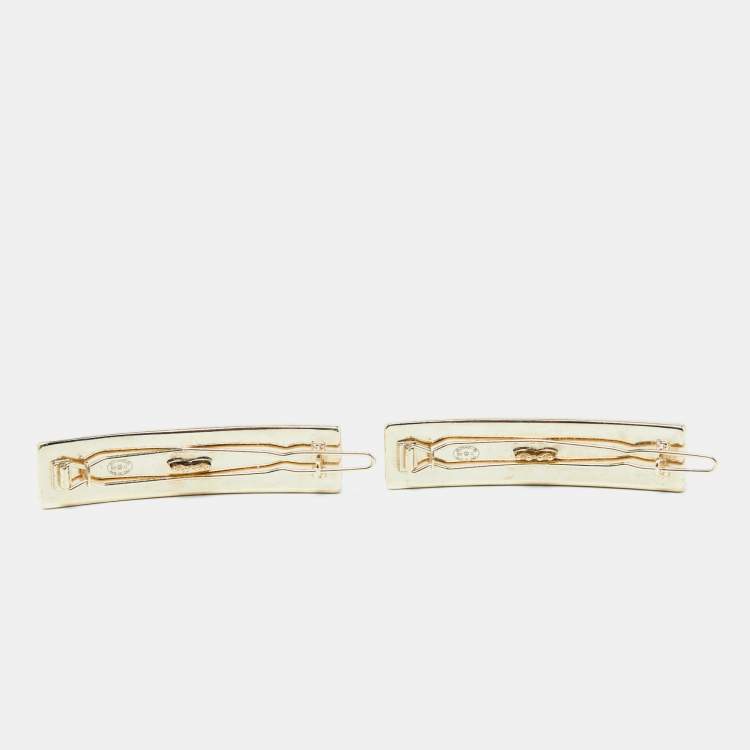 مملوكة مسبقًا Chanel Logo Crytsals Gold Tone Hair Clips