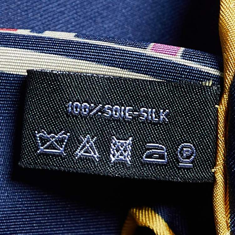 Pre Owned Chanel Navy Blue Geometric Logo Print Silk Scarf