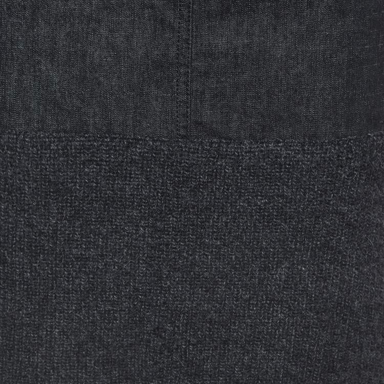 Pre Owned Chanel Black Denim & Wool Pencil Skirt M