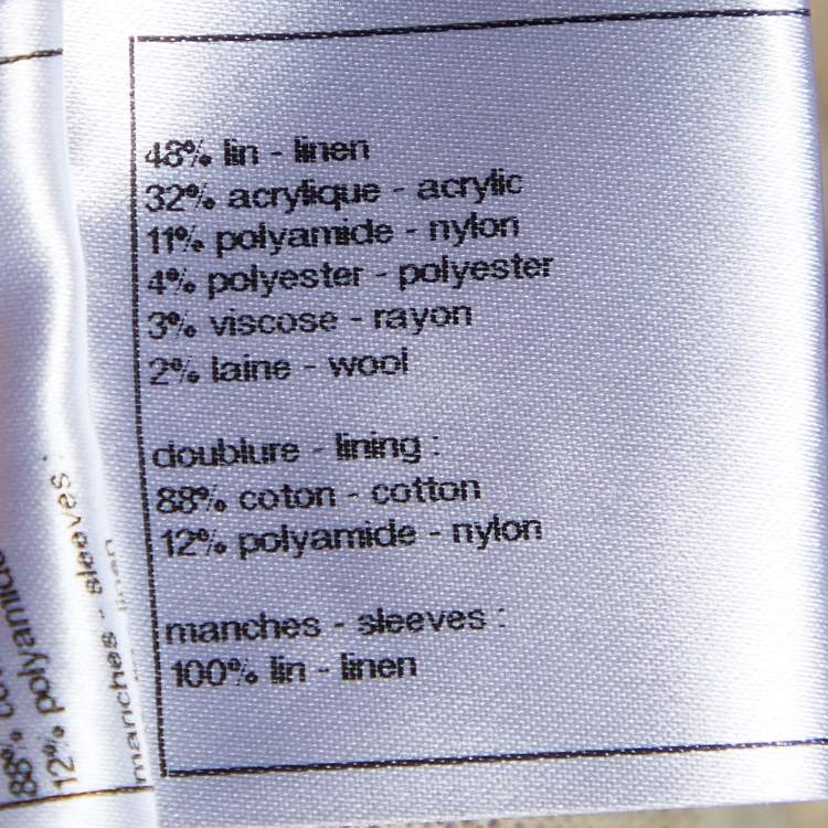 Pre Owned Chanel Beige Textured Linen Blend Coat L