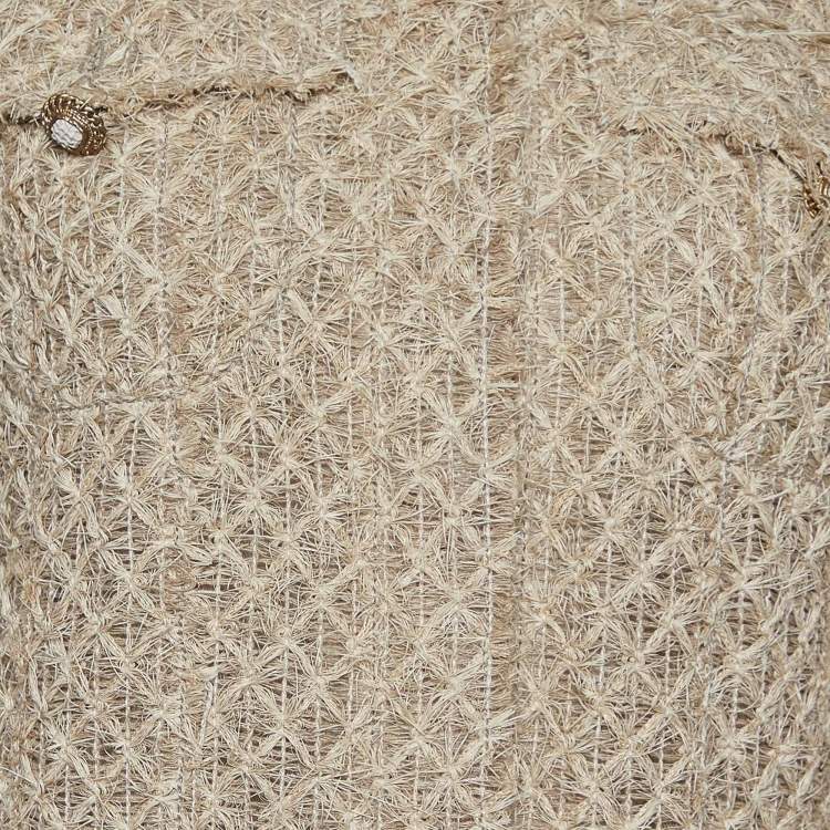 Pre Owned Chanel Beige Textured Linen Blend Coat L