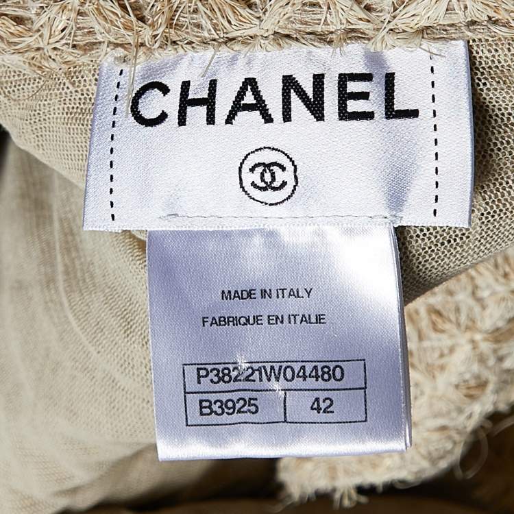 Pre Owned Chanel Beige Textured Linen Blend Coat L