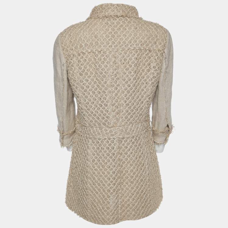 Pre Owned Chanel Beige Textured Linen Blend Coat L