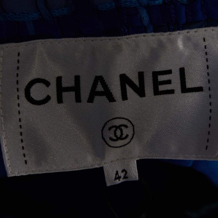 Pre Owned Chanel Blue Multicolor Tweed Jacket & Top Set L