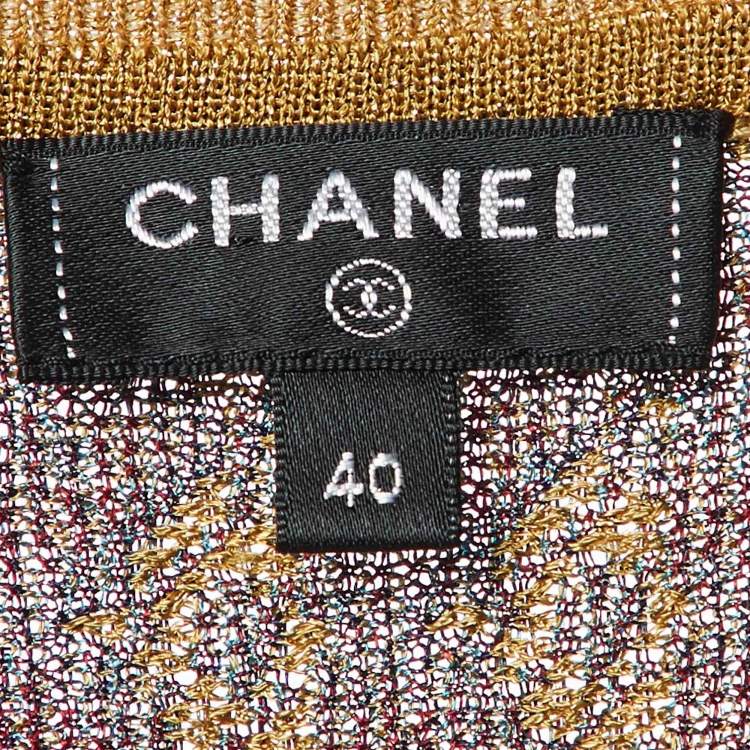 Pre Owned Chanel Multicolor Lurex Knit Full Sleeves Maxi Dress M