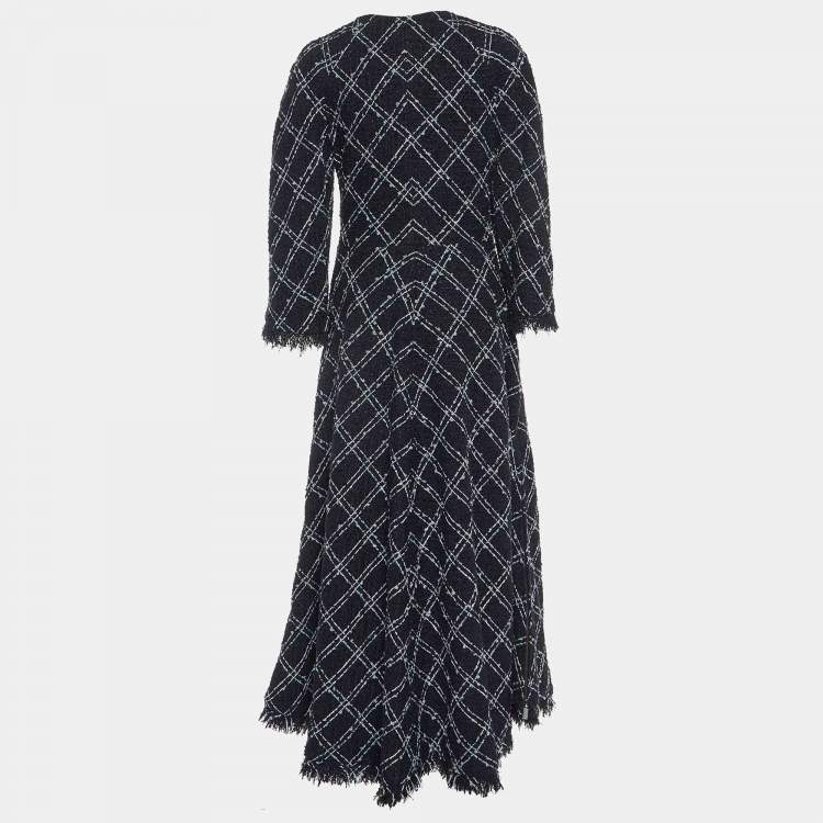 Pre Owned Chanel Black Tweed Wool Blend Maxi Dress L