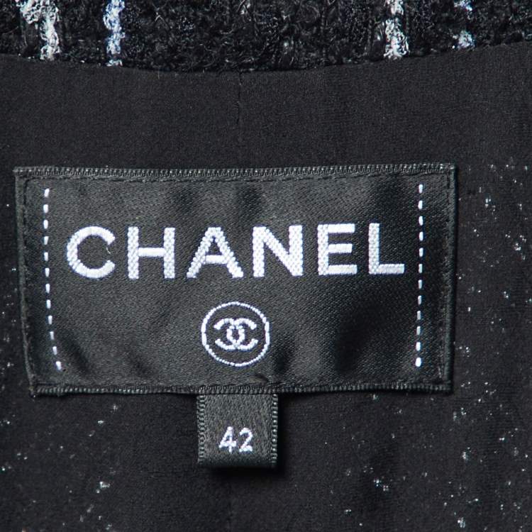 Pre Owned Chanel Black Tweed Wool Blend Maxi Dress L