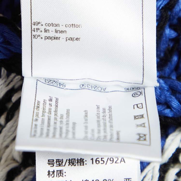 Pre Owned Chanel Blue Linen Rib Knit Button Front Jacket M