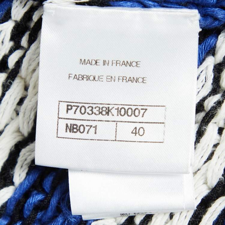 Pre Owned Chanel Blue Linen Rib Knit Button Front Jacket M