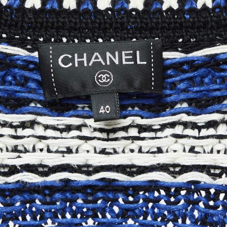 Pre Owned Chanel Blue Linen Rib Knit Button Front Jacket M