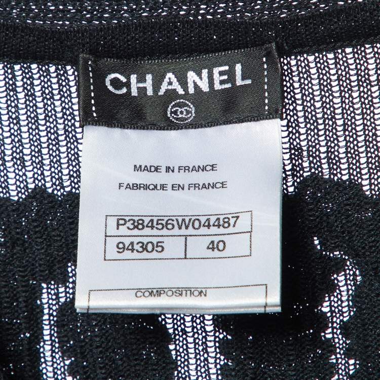 Pre Owned Chanel Black Patterned Knit Neck Tie Detailed Short Dress M