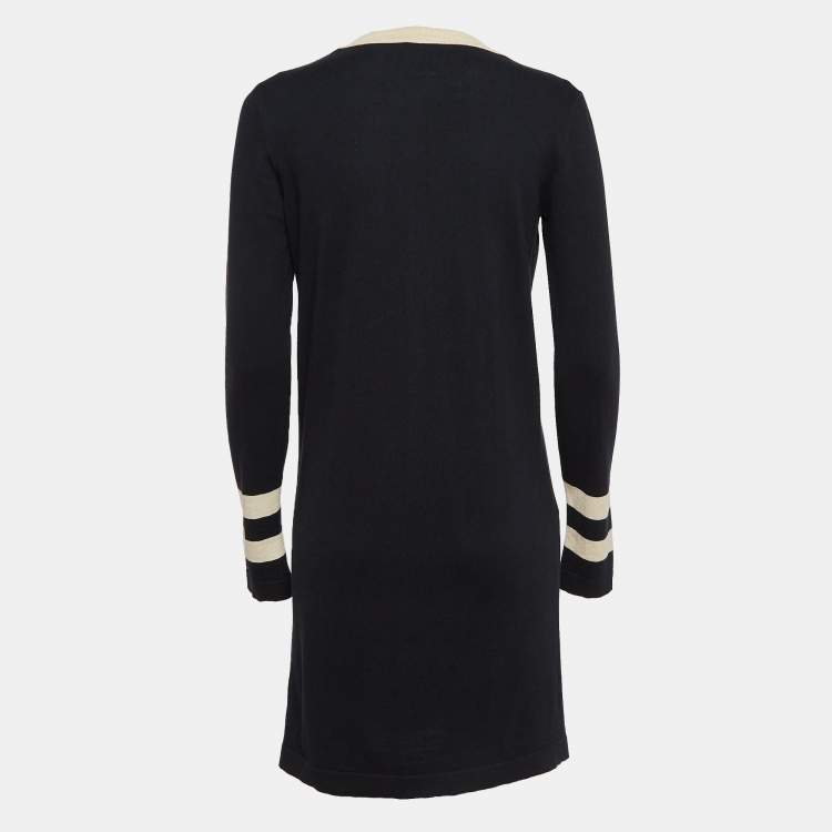 Pre Owned Chanel Black Knit Contrast Trim Long Cardigan S