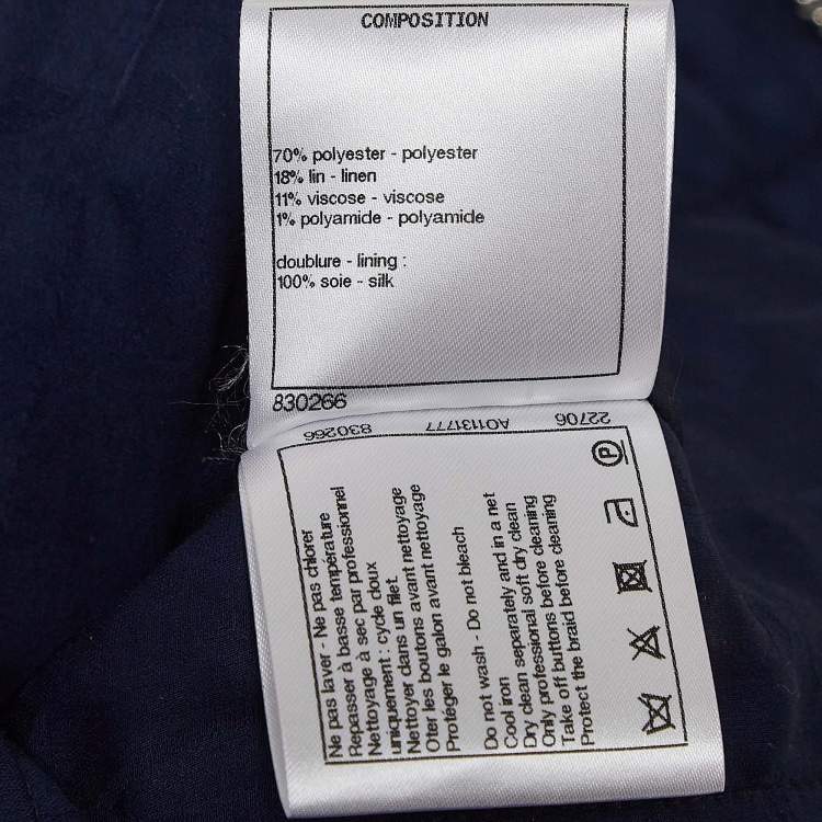 Pre Owned Chanel Blue Fringed Tweed Jacket S