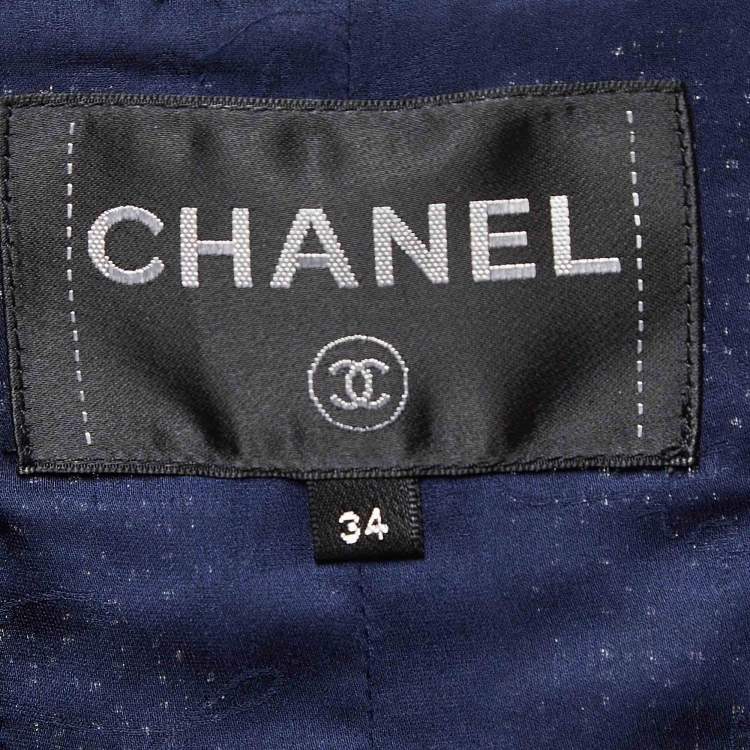 Pre Owned Chanel Blue Fringed Tweed Jacket S