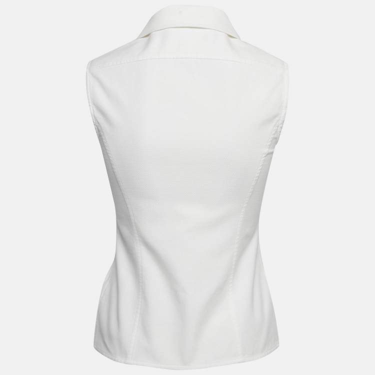 Pre Owned Chanel Boutique White Textured Cotton Sleeveless Shirt XS