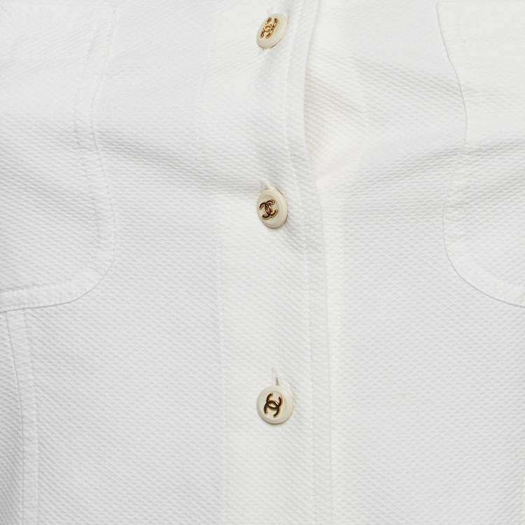 Pre Owned Chanel Boutique White Textured Cotton Sleeveless Shirt XS