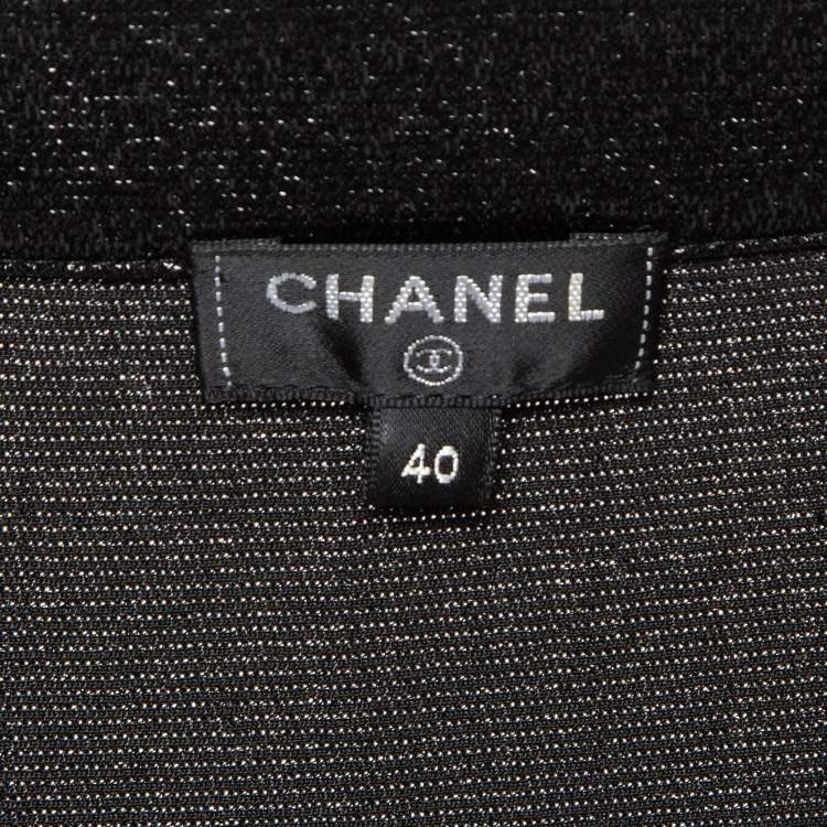 Pre Owned Chanel Black Metallic Lurex Knit Button Front Shift Dress M