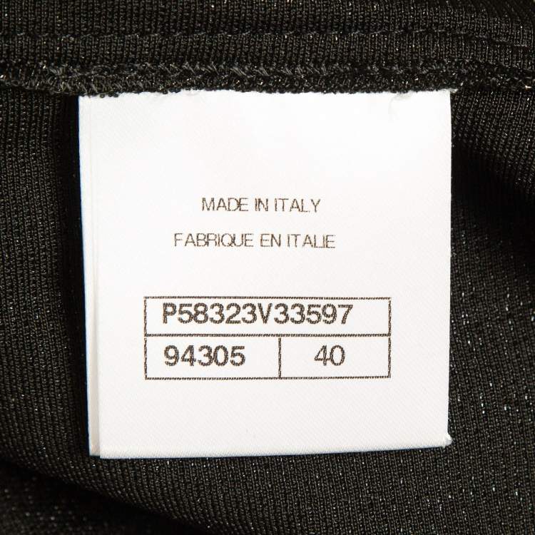 Pre Owned Chanel Black Metallic Lurex Knit Button Front Shift Dress M