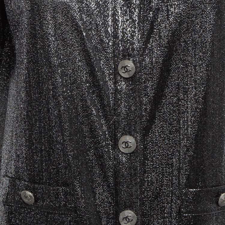 Pre Owned Chanel Black Metallic Lurex Knit Button Front Shift Dress M