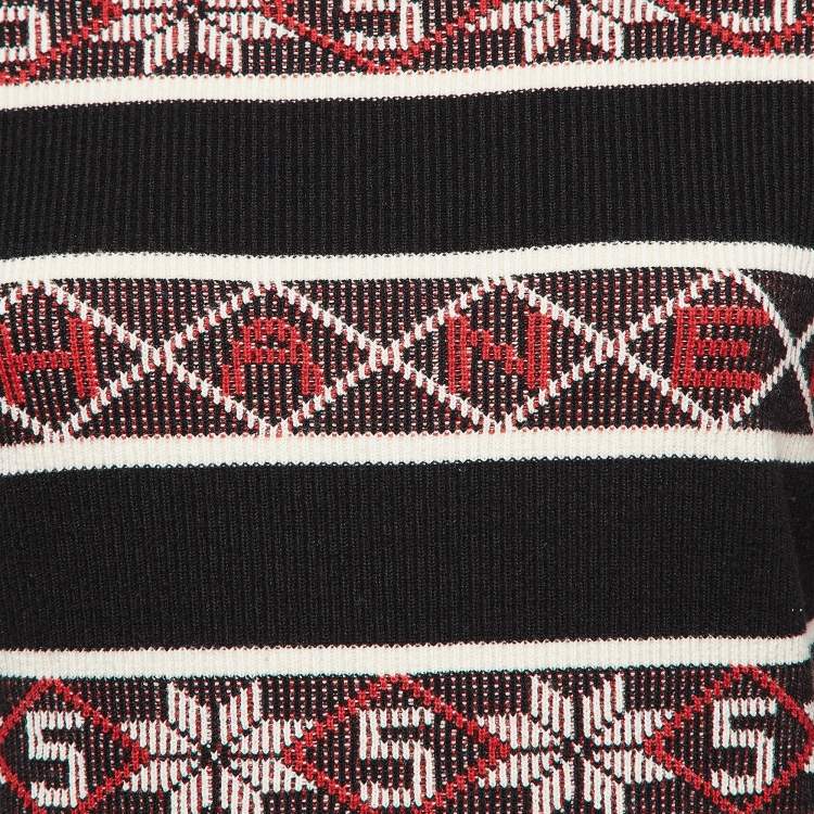مملوكة مسبقًا Chanel Black Stipe Pattern Rib Knit Bodycon Dress M 