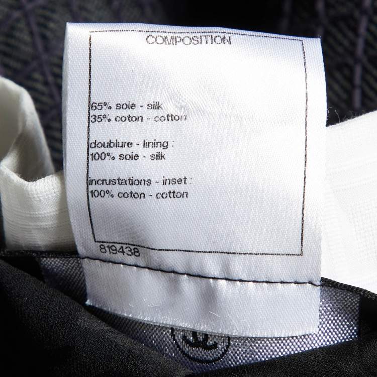 Pre Owned Chanel Navy Blue Silk & Cotton Button Front Jacket M