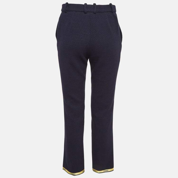 مملوكة مسبقًا Chanel Navy Blue Tweed Logo Tape Trim Capri Pants S