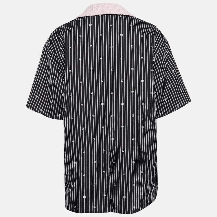 Pre Owned Chanel Black/Pink CC Stripe Cotton Tweed Trim Jacket S