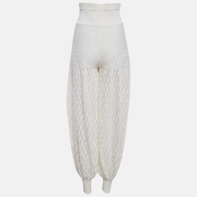 Pre Owned Chanel White Sheer Patterned Knit Harem Pants S