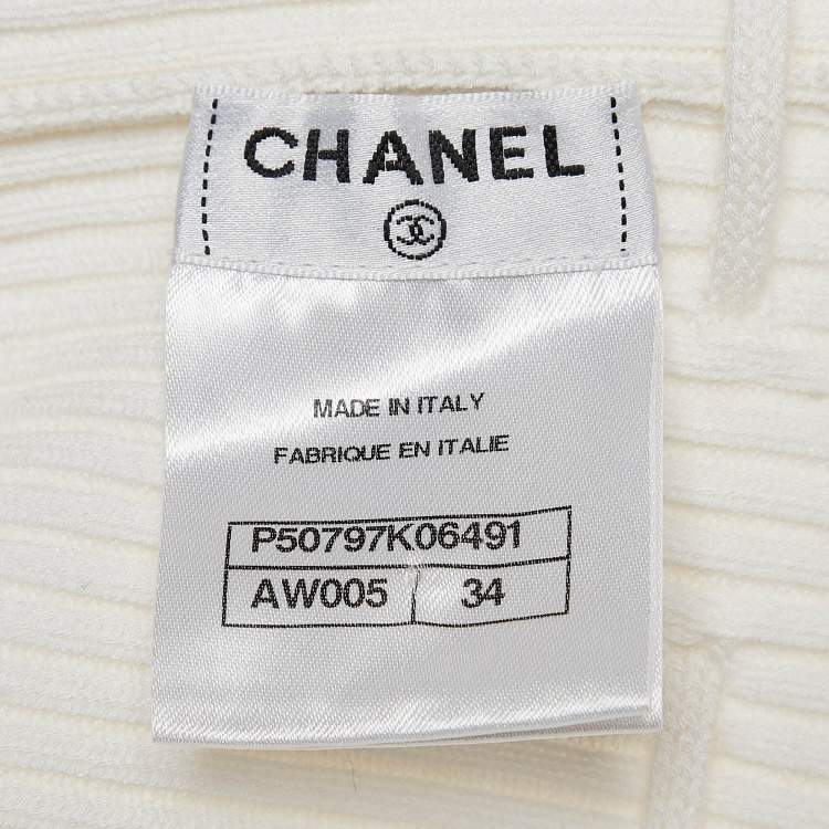 Pre Owned Chanel White Sheer Patterned Knit Harem Pants S