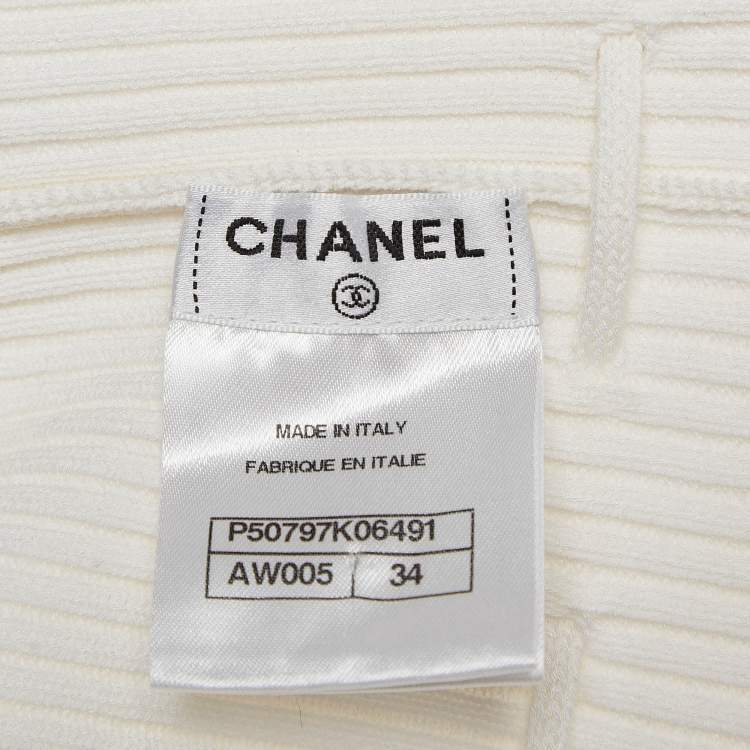 Pre Owned Chanel White Sheer Patterned Knit Harem Pants S