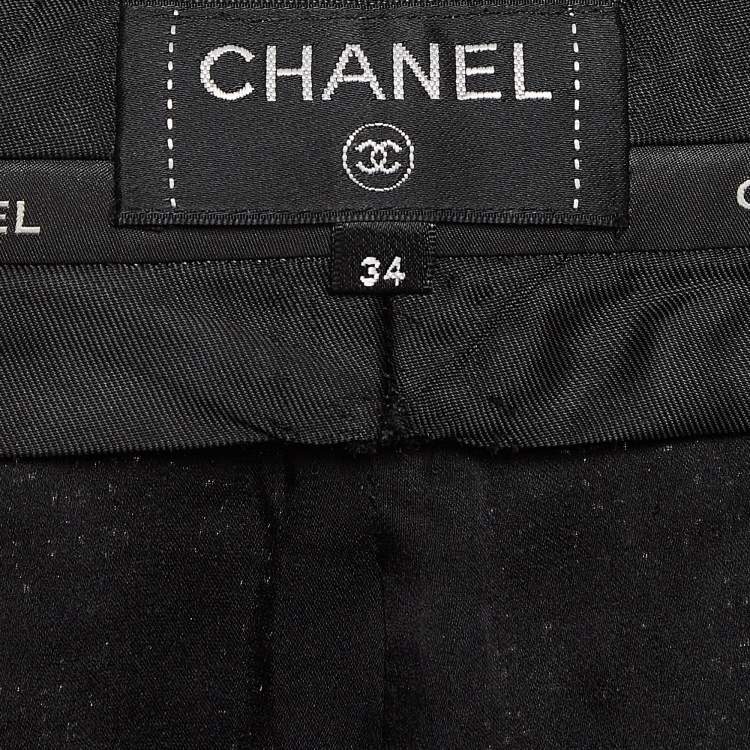 Pre Owned Chanel Black Wool Tweed Trousers S