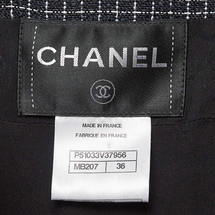 Pre Owned Chanel Black Checkered Cotton Midi Dress S