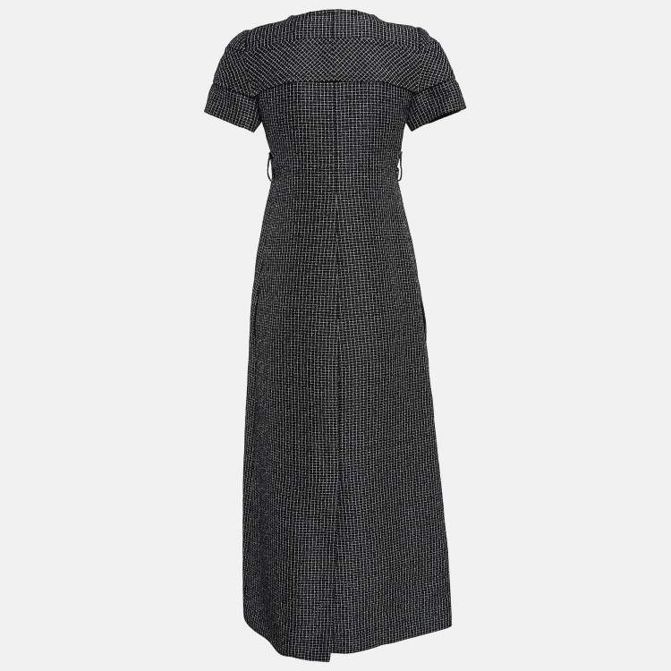 Pre Owned Chanel Black Checkered Cotton Midi Dress S