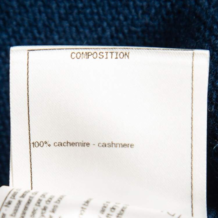 Pre Owned Chanel Blue Logo Patterned Cashmere Knit Cardigan M