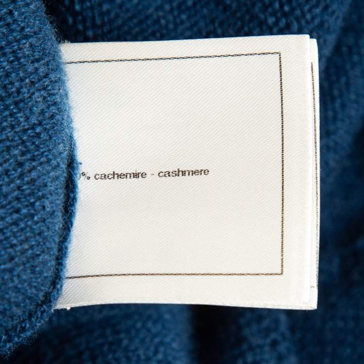Pre Owned Chanel Blue Logo Patterned Cashmere Knit Cardigan M