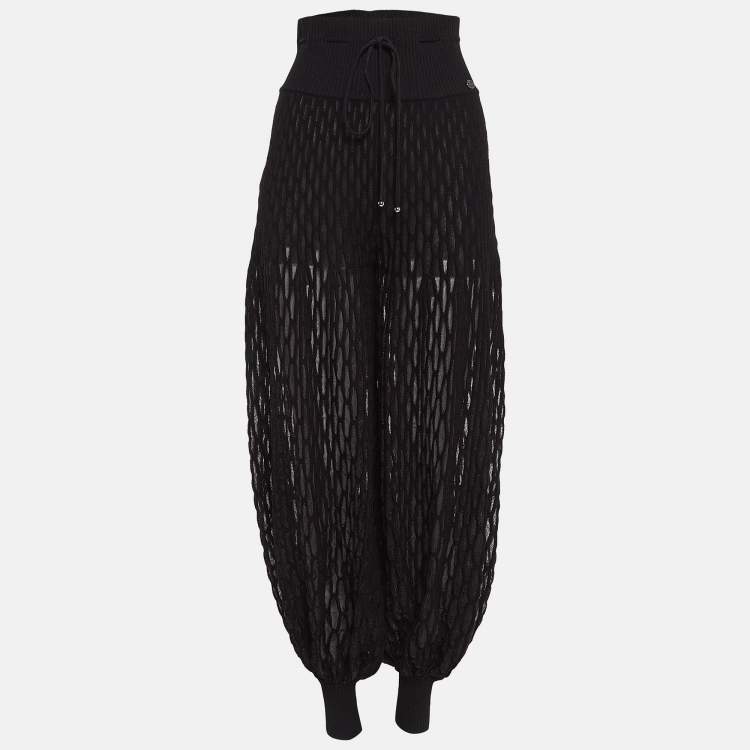 Pre Owned Chanel Black Sheer Patterned Tulle Knit Harem Pants S
