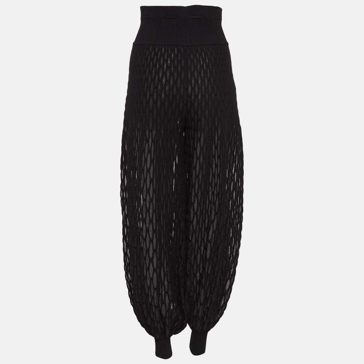Pre Owned Chanel Black Sheer Patterned Tulle Knit Harem Pants S