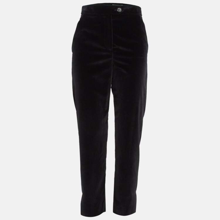 Pre Owned Chanel Black Velvet Button Detail Pants S
